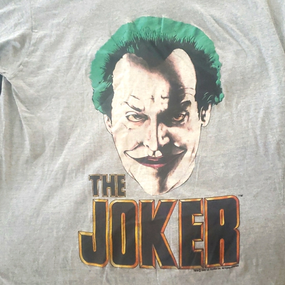 Vintage 1989 Batman Movie Jack Nicholson Joker gray tshirt. Size L